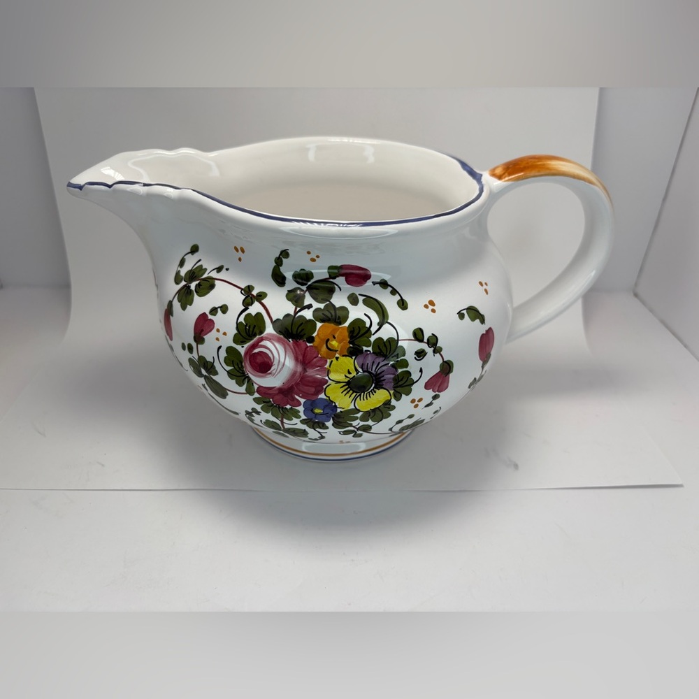 Vintage Casafina Made In Italy Ceramic Pitcher Vessel Floral Hand Painted Color